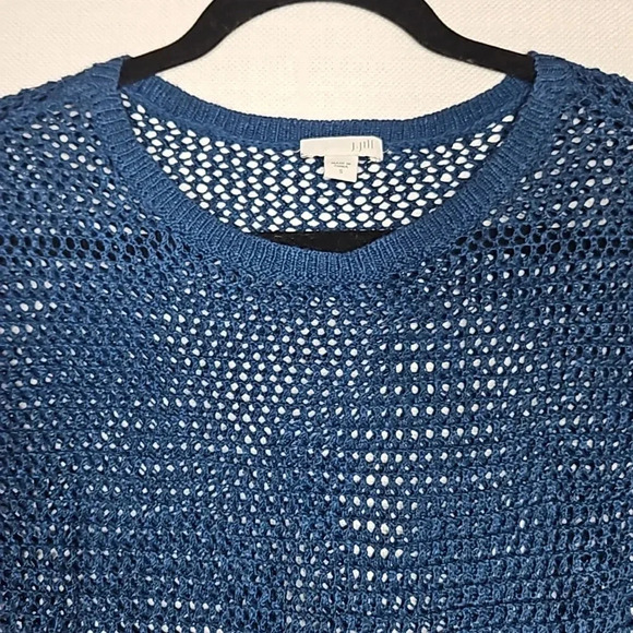 J. Jill Open Knit Sweater Teal Blue Linen Cotton Blend Women's Small - Picture 11 of 16